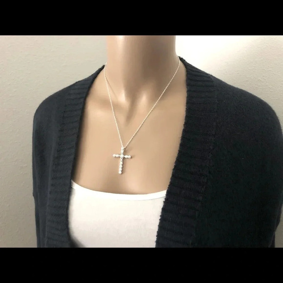 NEW S925 Sterling Silver Diamond Cross Necklace - Picture 7 of 9